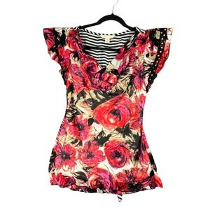 Jonathan Martin Floral Cowl Neck Romantic‎ Coquette Butterfly Sleeve Top S